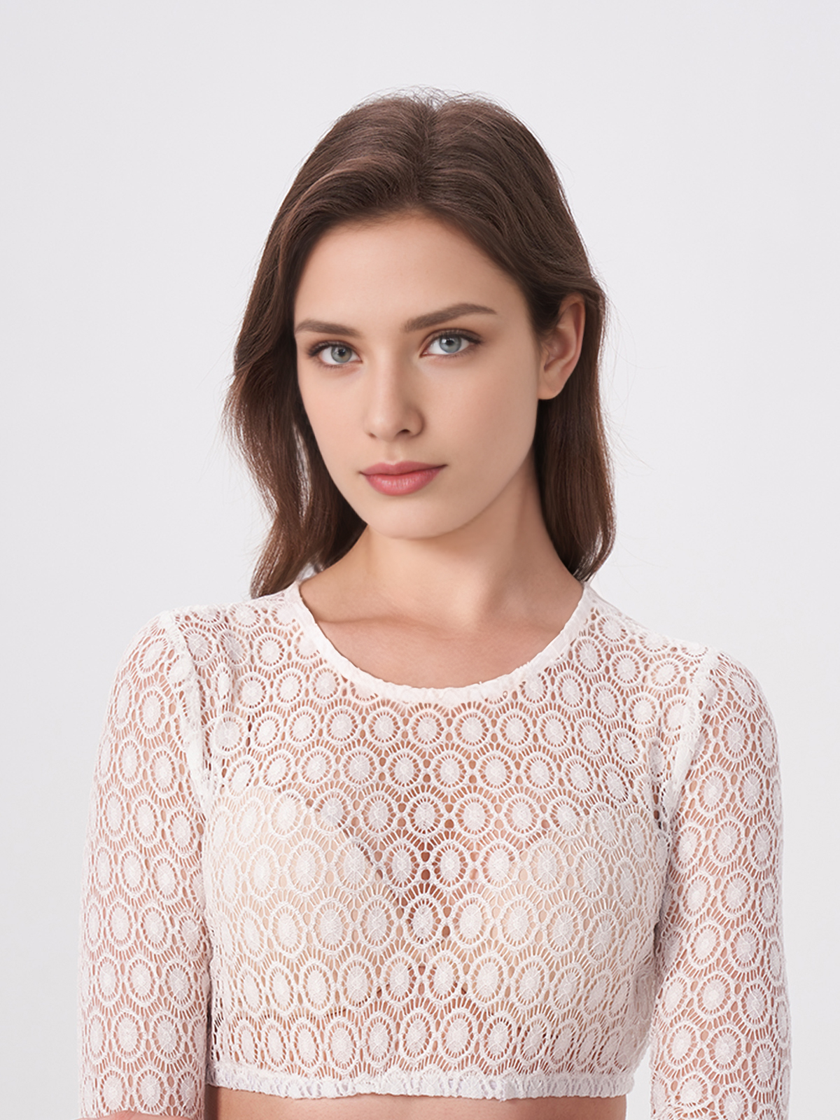 Dirndl Bluse Spitze Langarm in Weiß